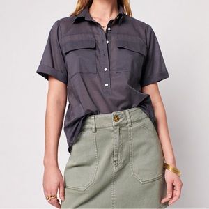 Faherty The Uptown gray button front short sleeve popover